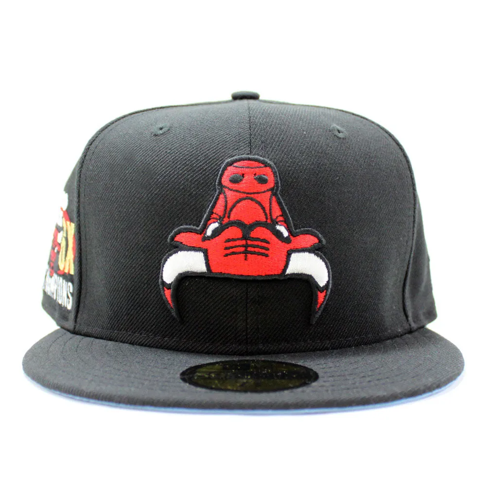 Chicago Bulls UPSIDE DOWN NBA CHAMP New Era 59fifty Fitted Hat (Black Sky Blue Under Brim)