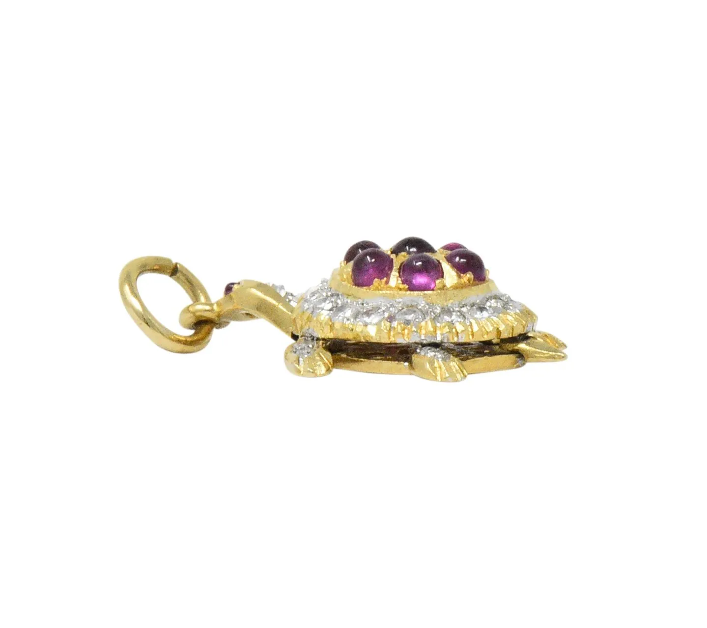 Circa 1980's Vintage 0.56 CTW Diamond Ruby 18 Karat Gold Turtle Charm