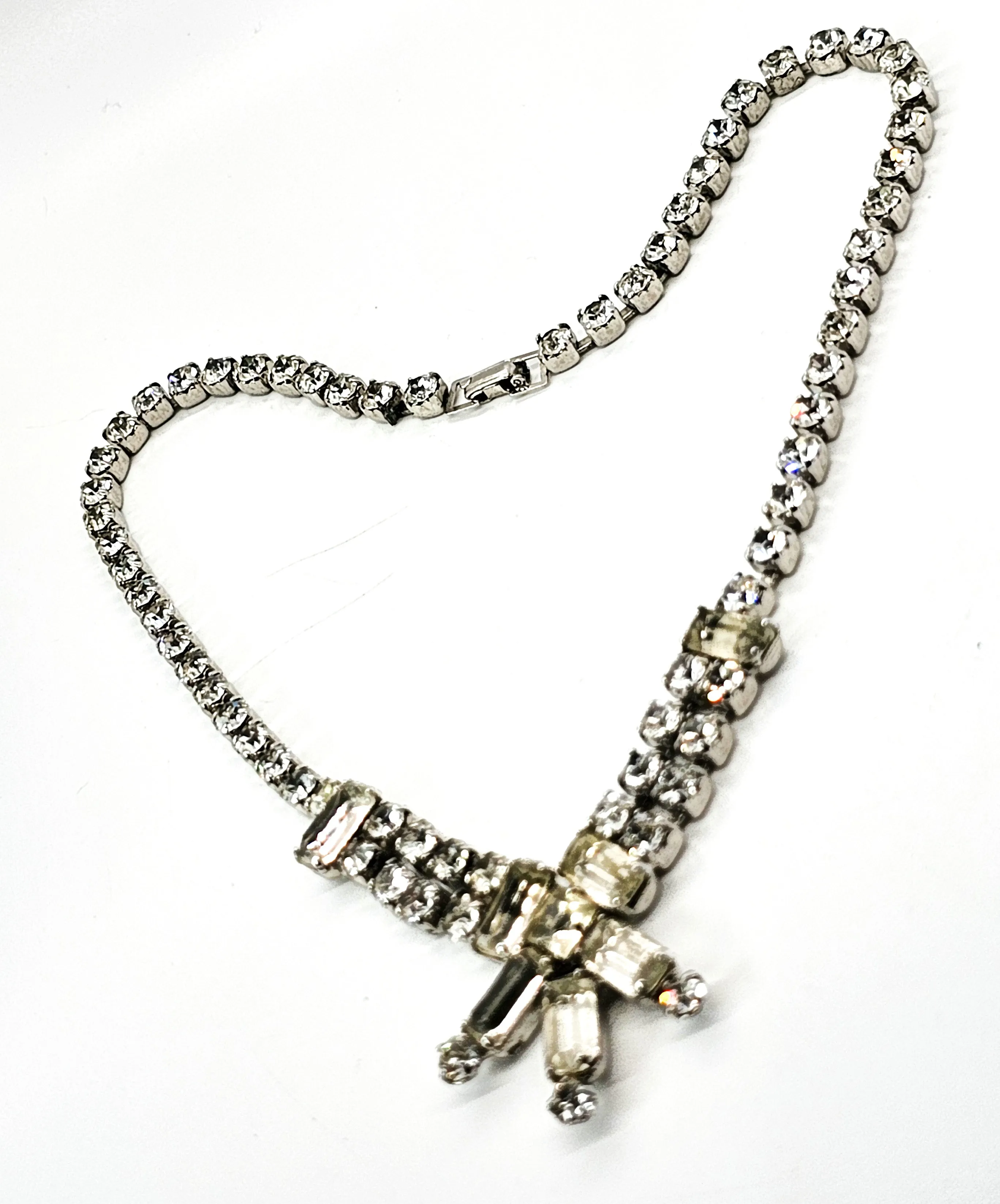 Clear princess cut rhinestone vintage mid century choker necklace
