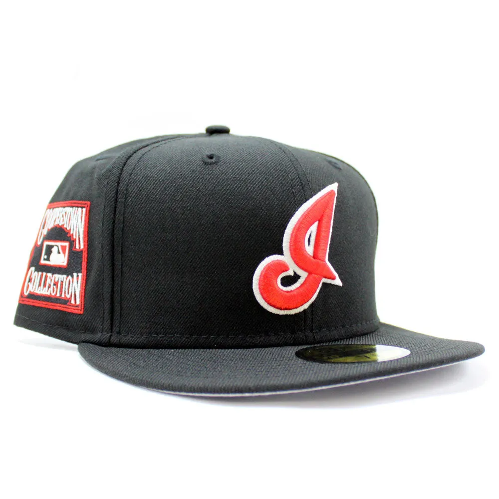 Cleveland Indians Cooperstown Collection Patch New Era 59Fifty Fitted Hat (Glow in the Dark Logo Black Gray Under Brim)