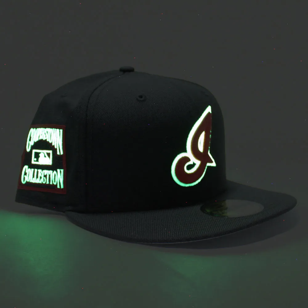 Cleveland Indians Cooperstown Collection Patch New Era 59Fifty Fitted Hat (Glow in the Dark Logo Black Gray Under Brim)