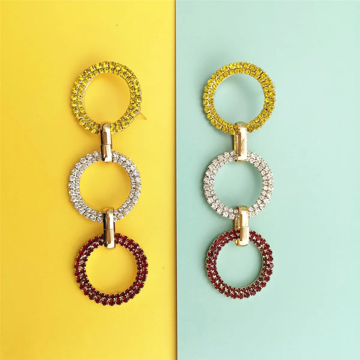 Colored Cubic Zirconia & 18K Gold-Plated Link Drop Earrings