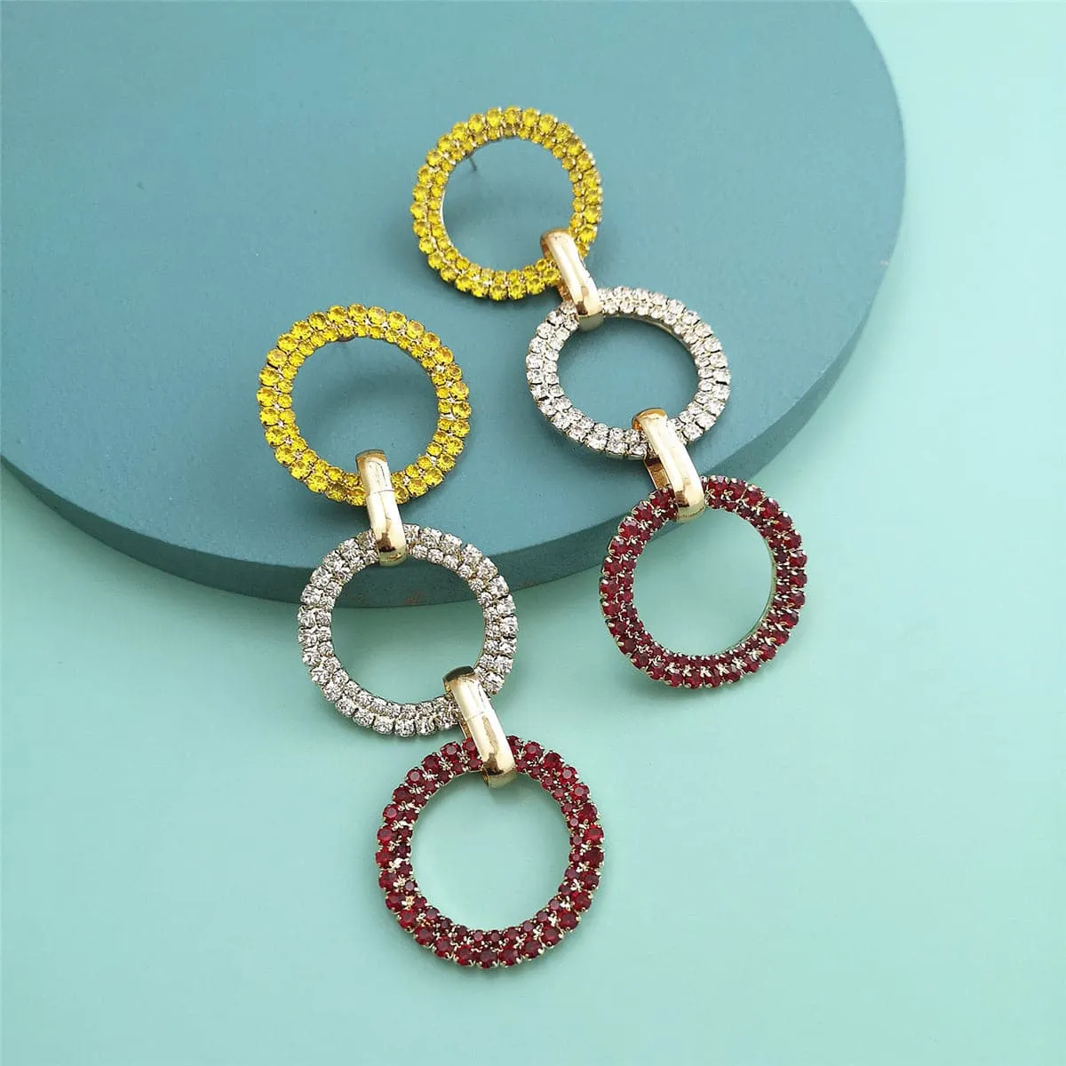 Colored Cubic Zirconia & 18K Gold-Plated Link Drop Earrings