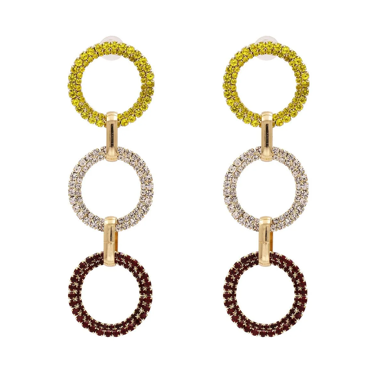 Colored Cubic Zirconia & 18K Gold-Plated Link Drop Earrings