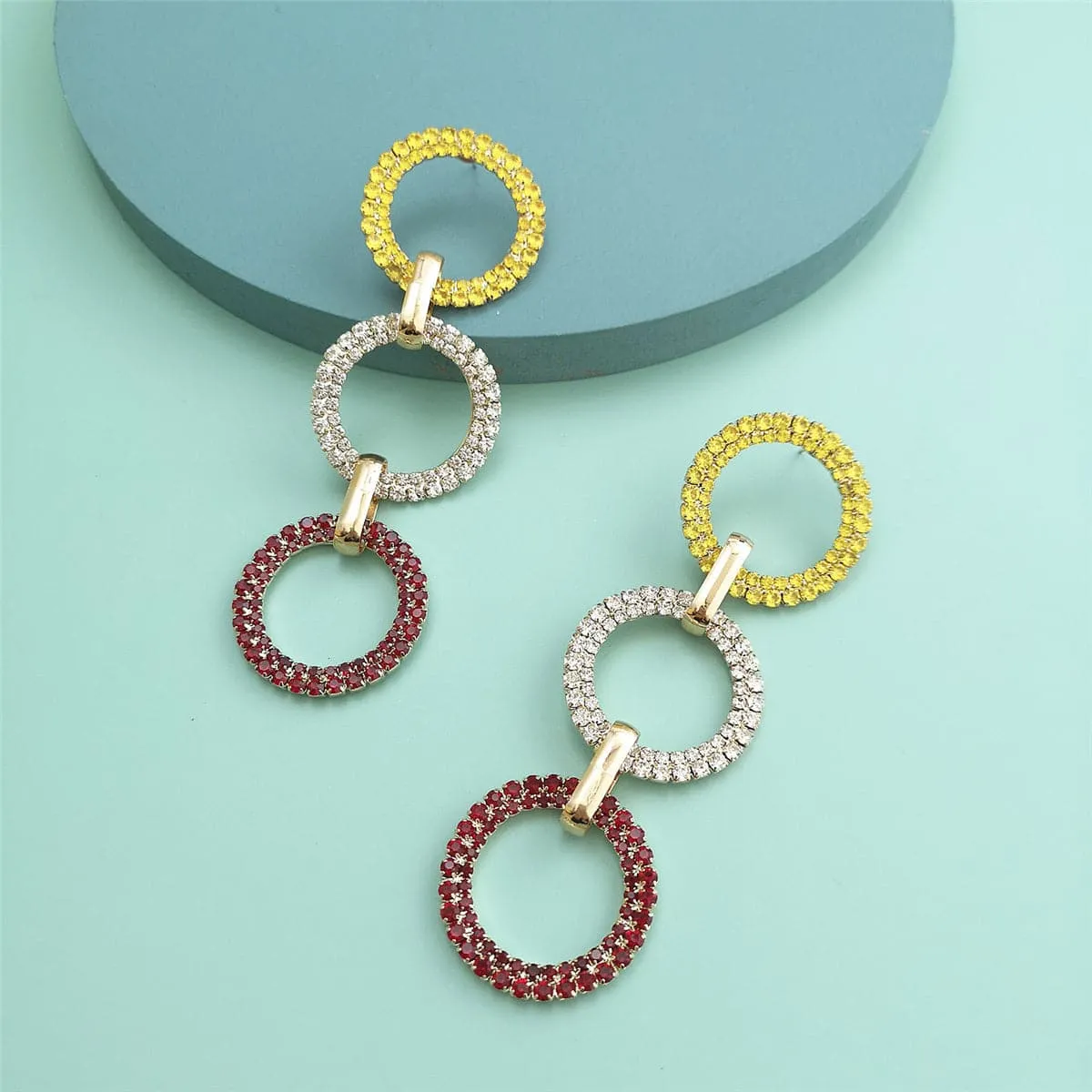 Colored Cubic Zirconia & 18K Gold-Plated Link Drop Earrings