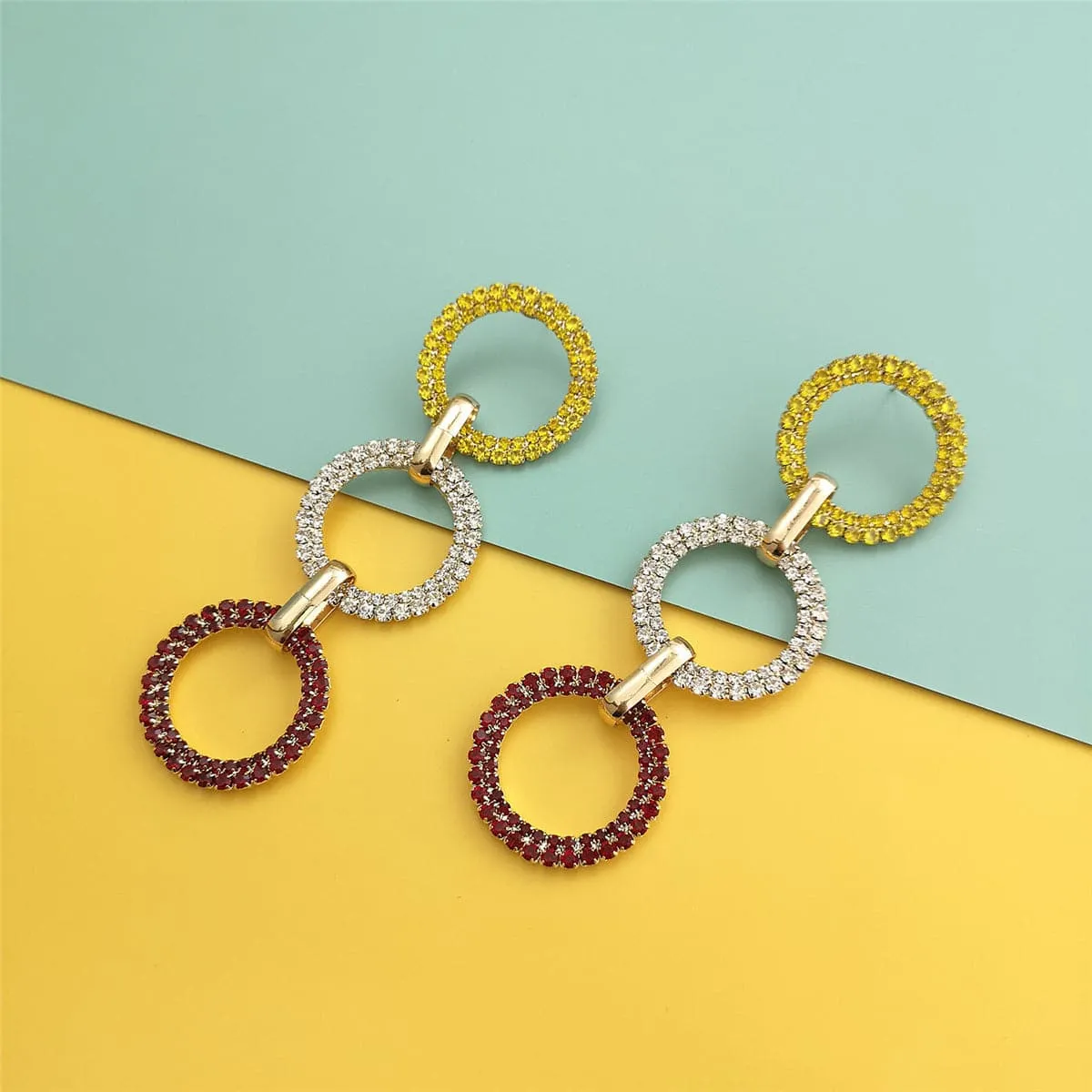 Colored Cubic Zirconia & 18K Gold-Plated Link Drop Earrings
