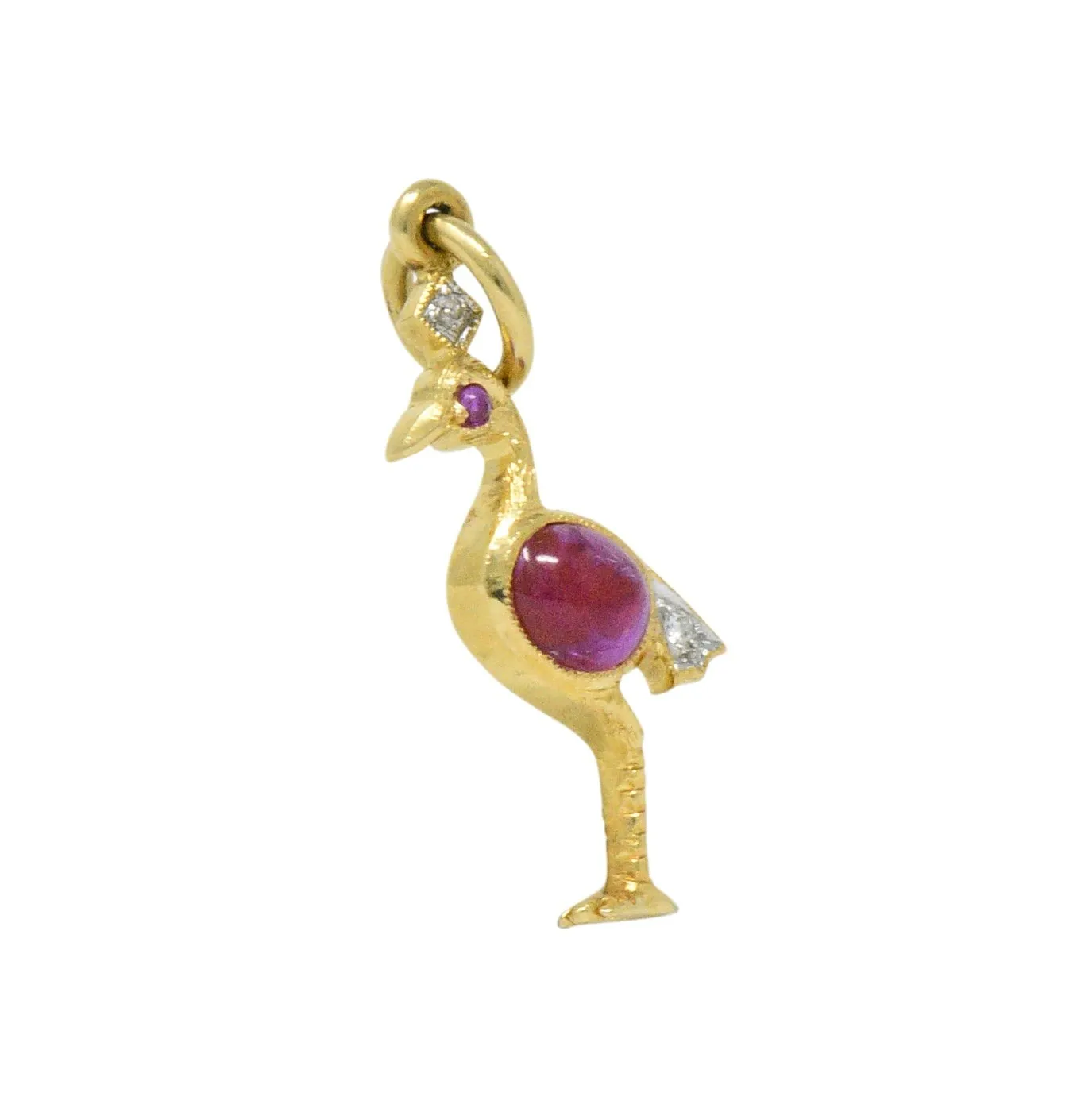 Contemporary 1980's Ruby Diamond 18 Karat Flamingo Gold Charm