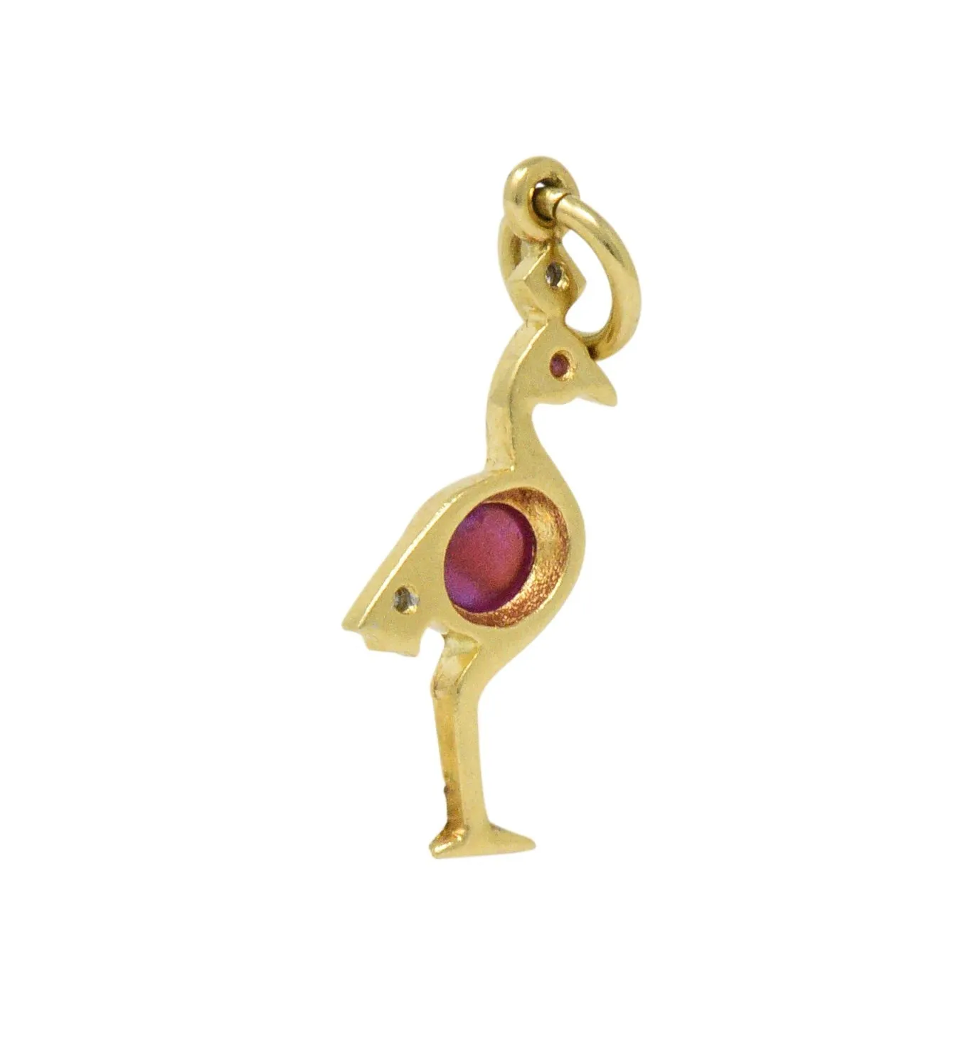 Contemporary 1980's Ruby Diamond 18 Karat Flamingo Gold Charm