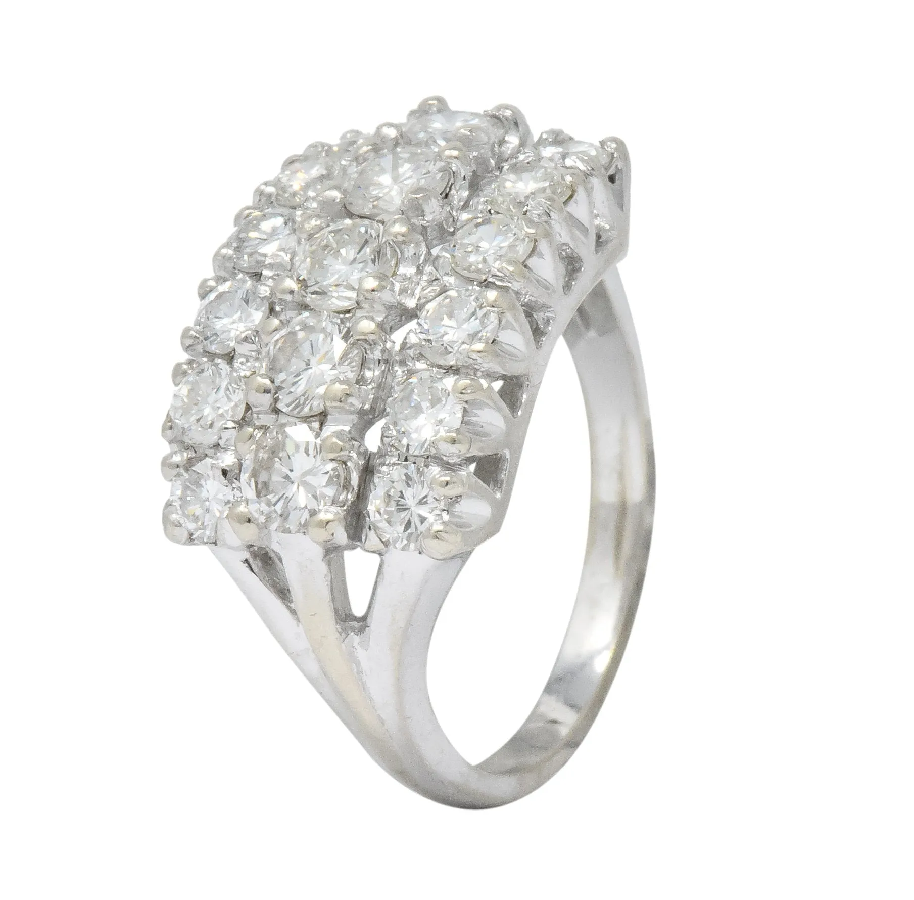 Contemporary 2.00 CTW Round Brilliant Diamond 14 Karat White Gold Cluster Ring