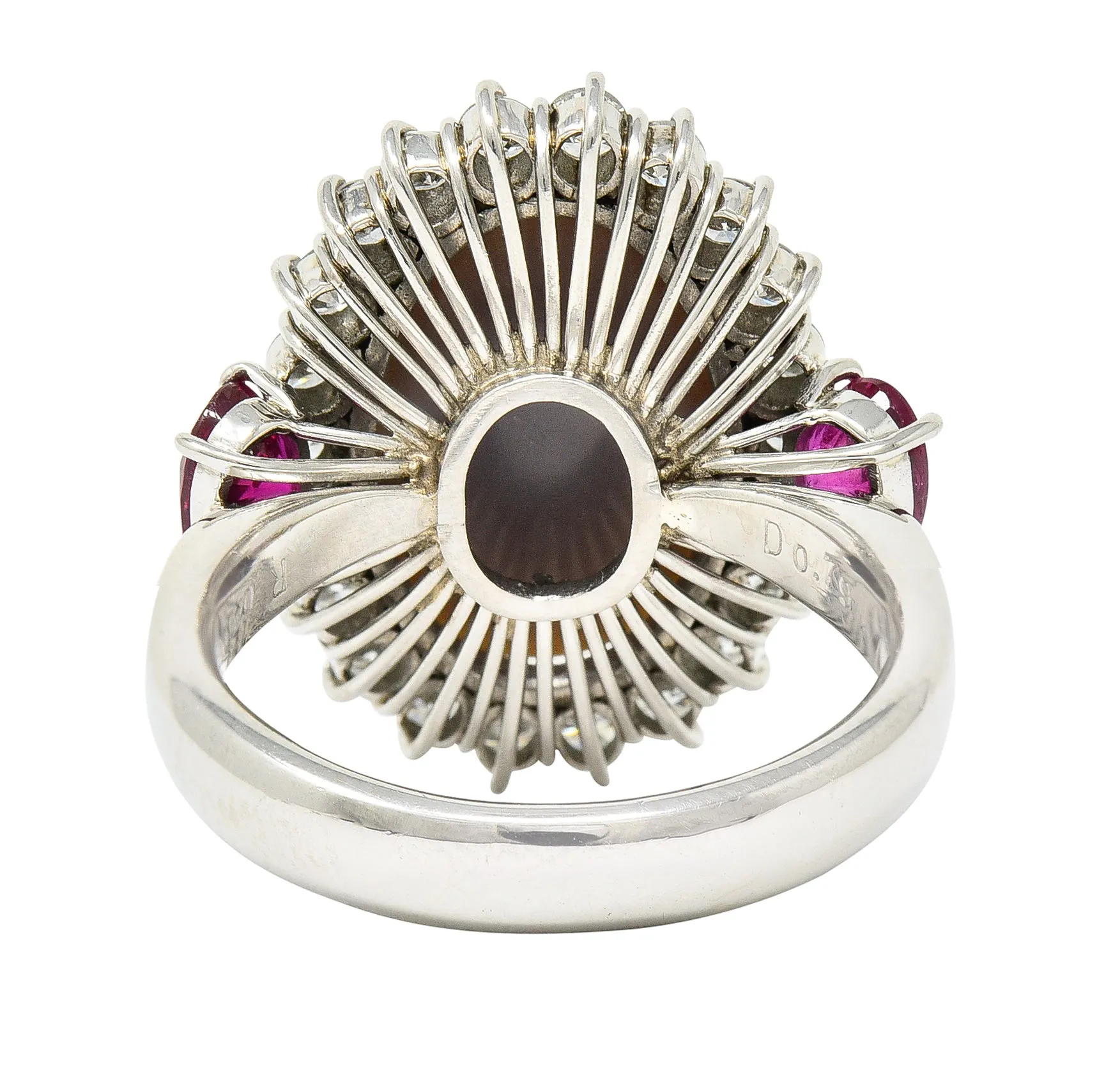 Contemporary 6.74 CTW Opal Diamond Ruby Platinum Halo Cluster Ring