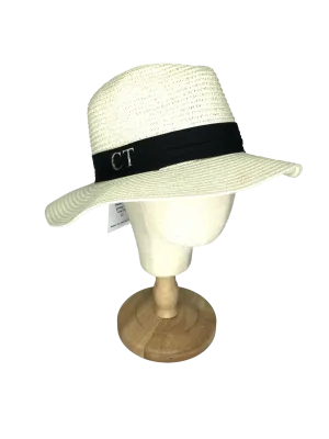 Cream Straw Fedora Hat With Ct Personalisation One Size