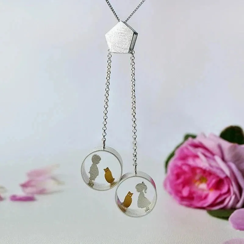 Creative Handmade Little Boy & Girl with Cat Pendant