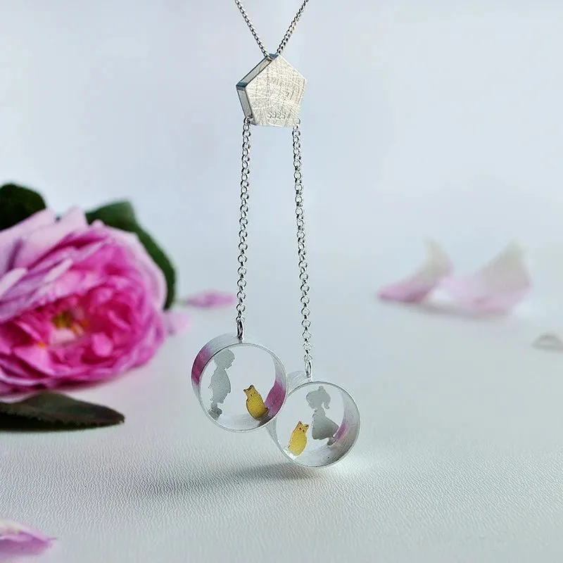 Creative Handmade Little Boy & Girl with Cat Pendant