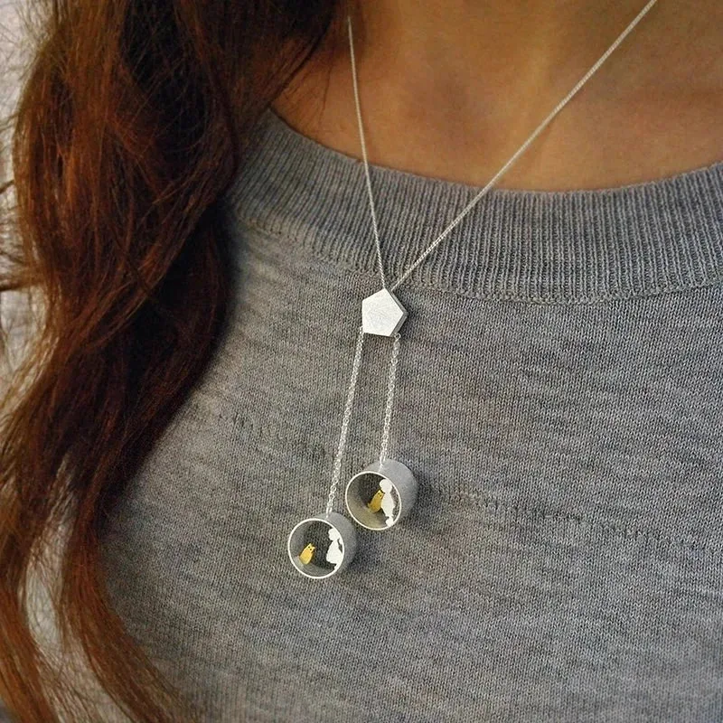 Creative Handmade Little Boy & Girl with Cat Pendant