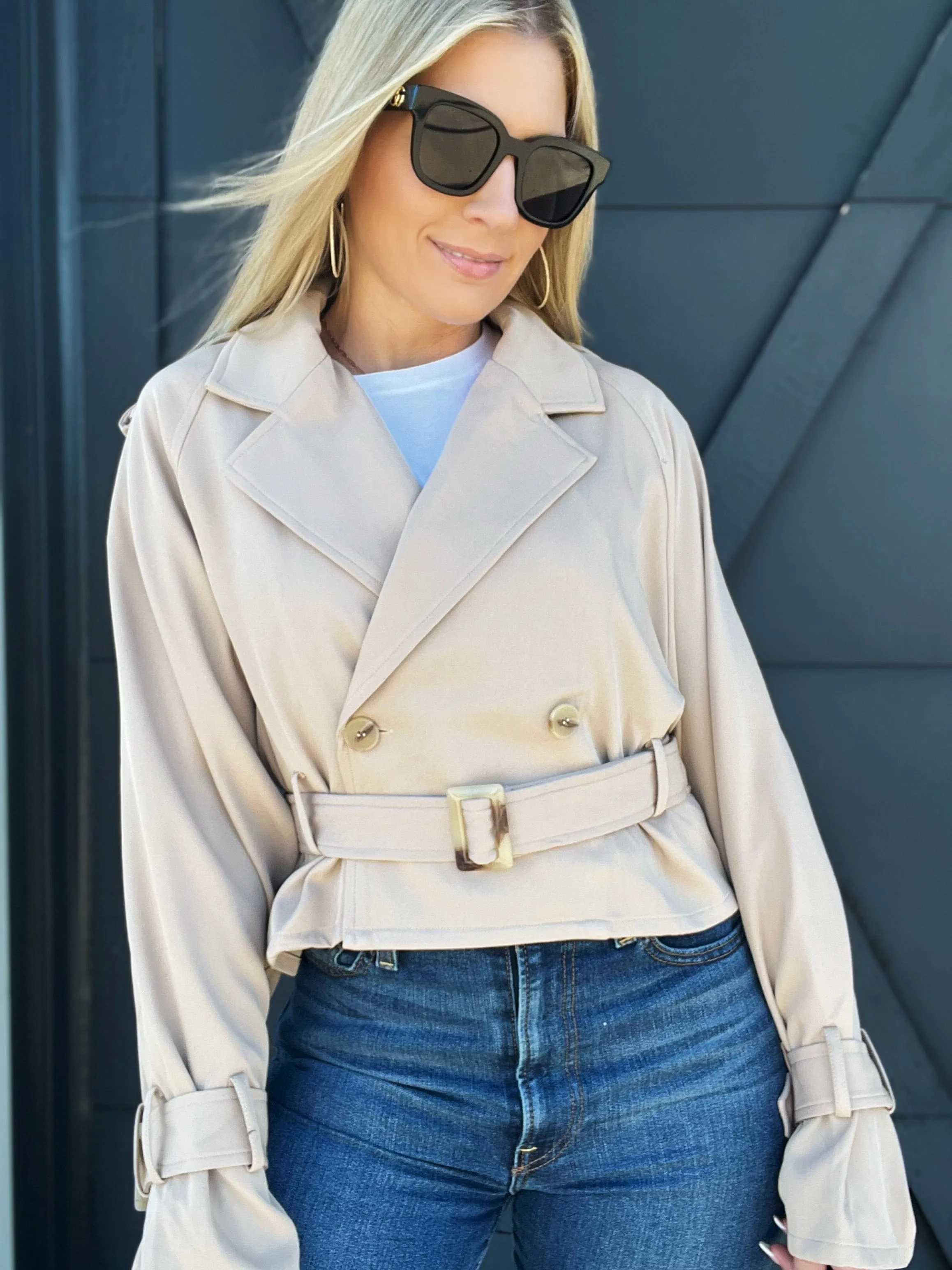 Cropped Trench Coat-Cream