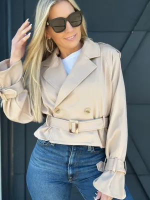 Cropped Trench Coat-Cream