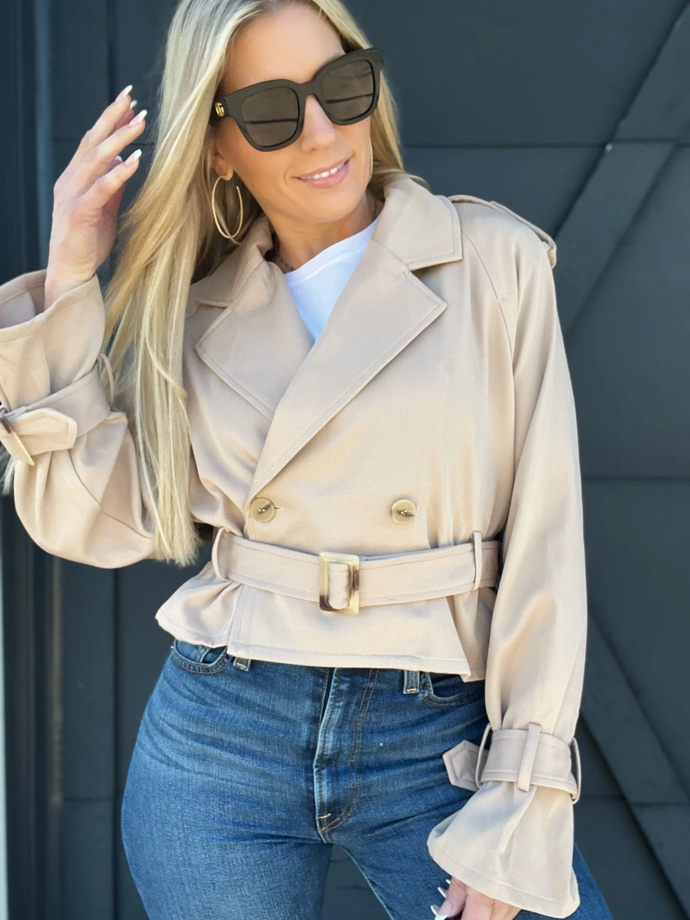 Cropped Trench Coat-Cream