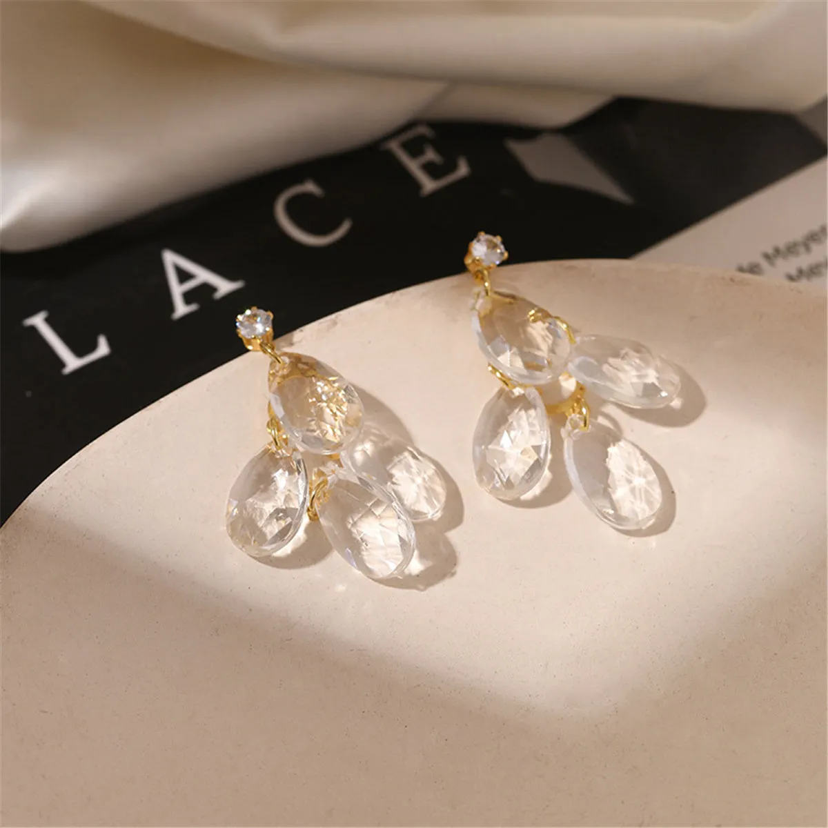 Crystal & Cubic Zirconia Drop Cluster Drop Earrings