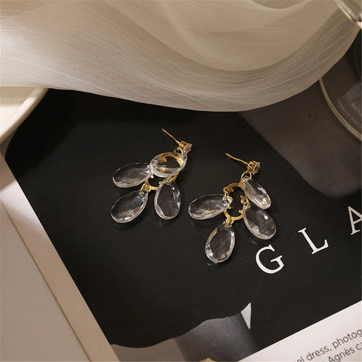 Crystal & Cubic Zirconia Drop Cluster Drop Earrings