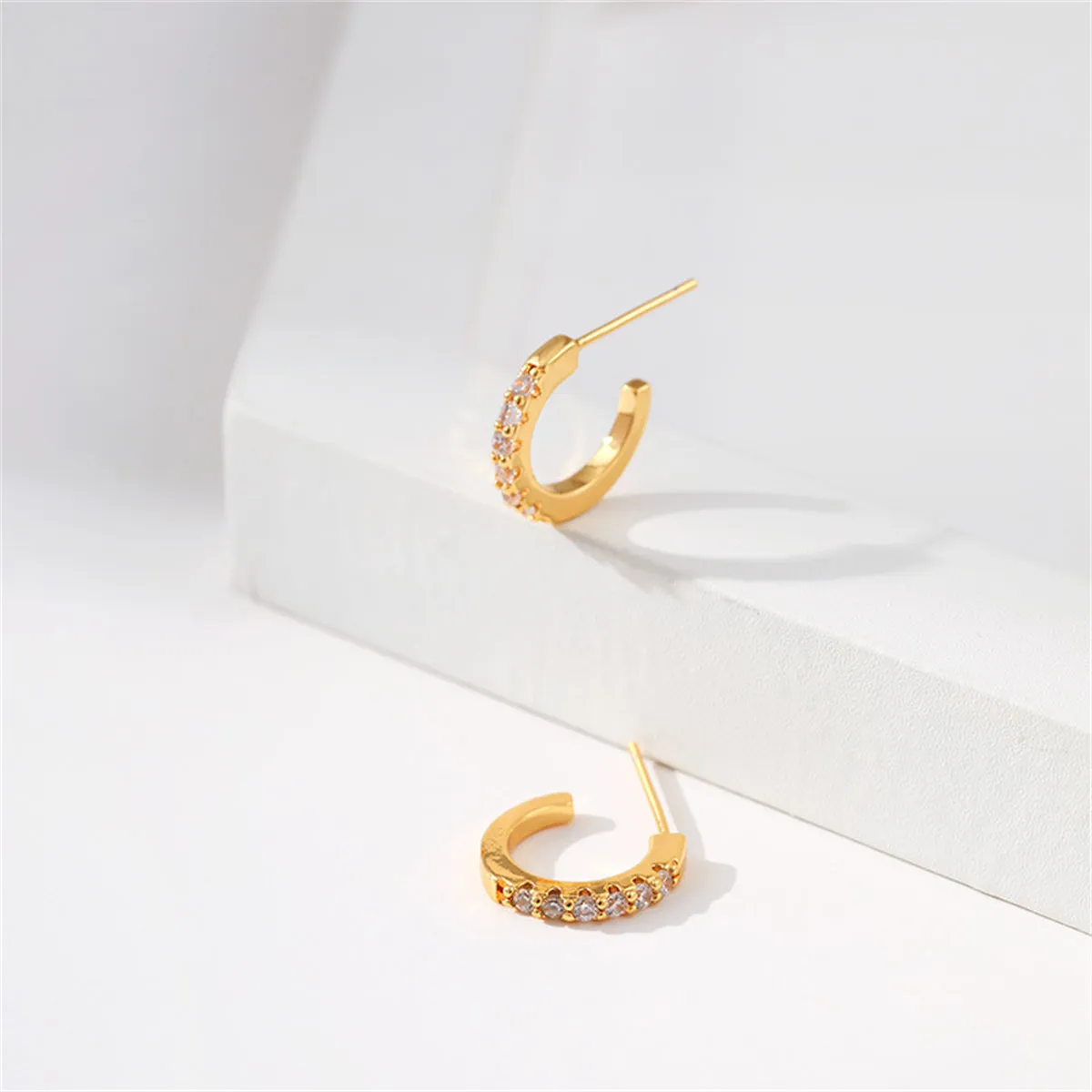 Cubic Zirconia & 18K Gold-Plated Open Huggie Earrings