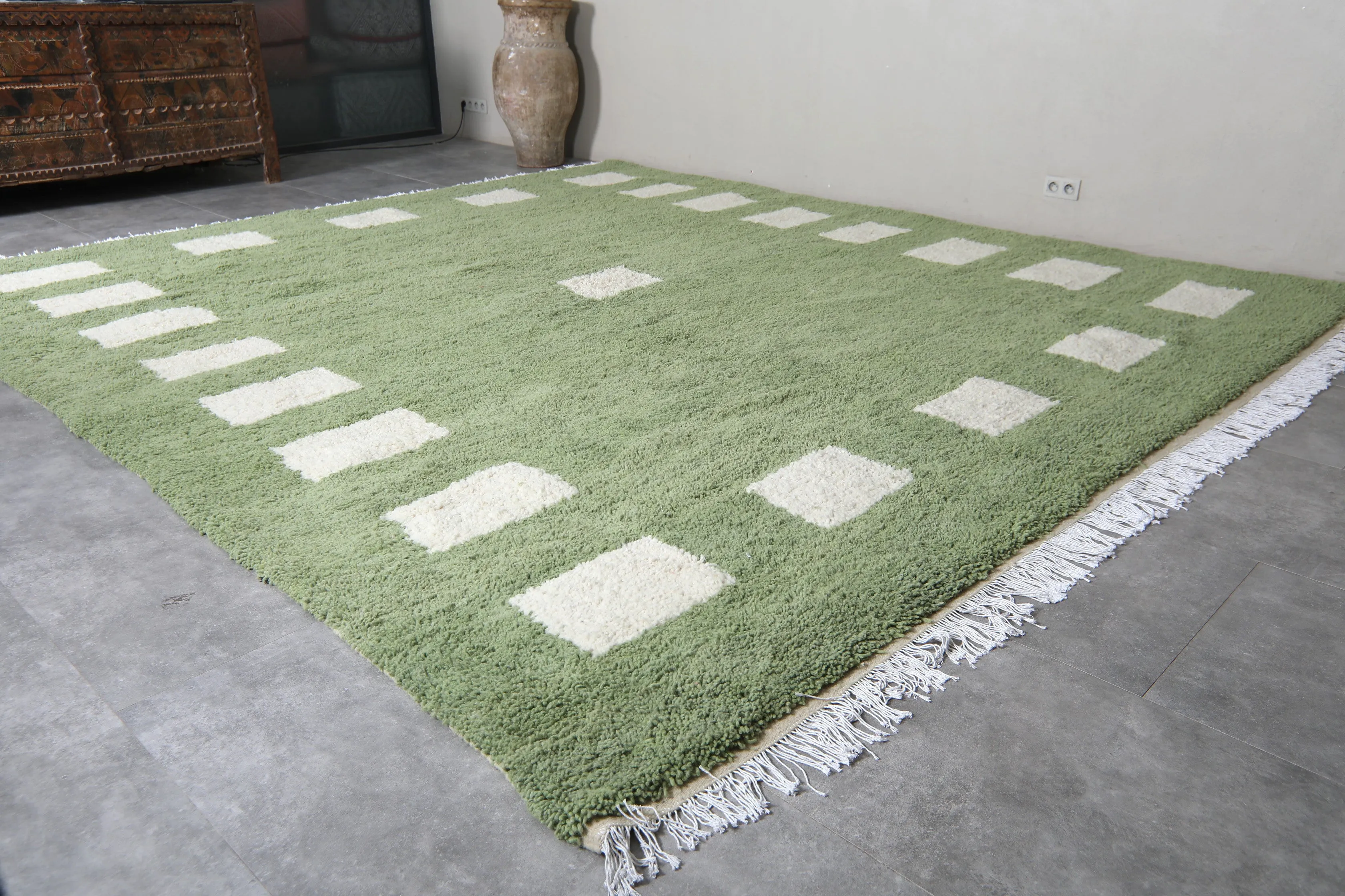 Custom Green Berber rug - Handmade Beniourain rug - Wool rug