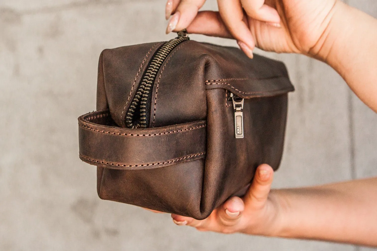 Customisable Handmade Genuine Leather Toiletry Bag