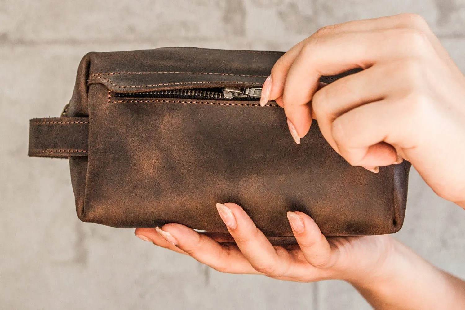 Customisable Handmade Genuine Leather Toiletry Bag