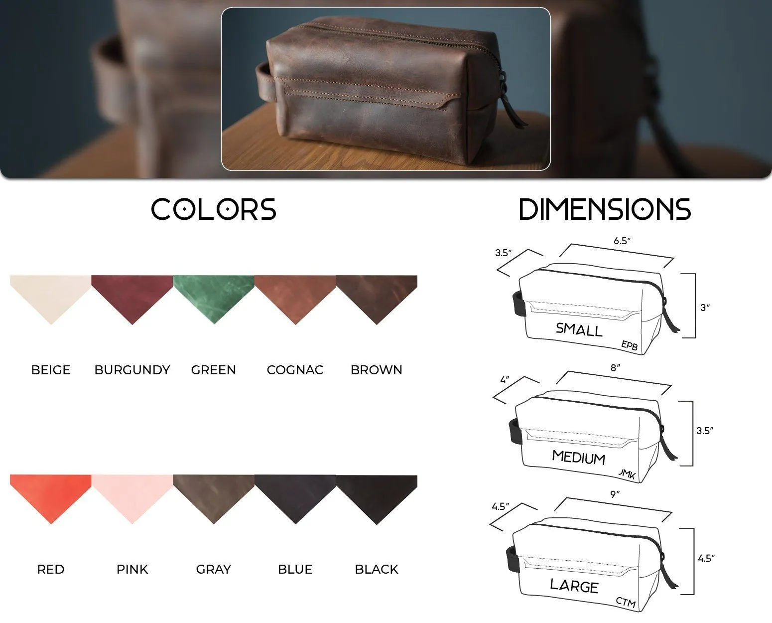 Customisable Handmade Genuine Leather Toiletry Bag