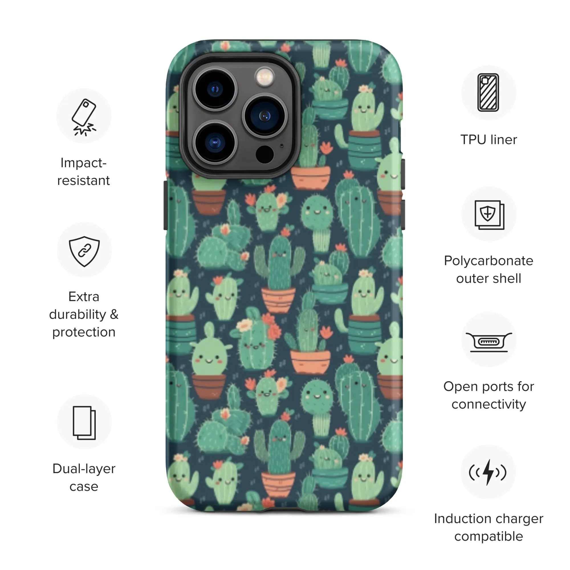 Cute Cactus Cartoon Tough Case for iPhone® C0004