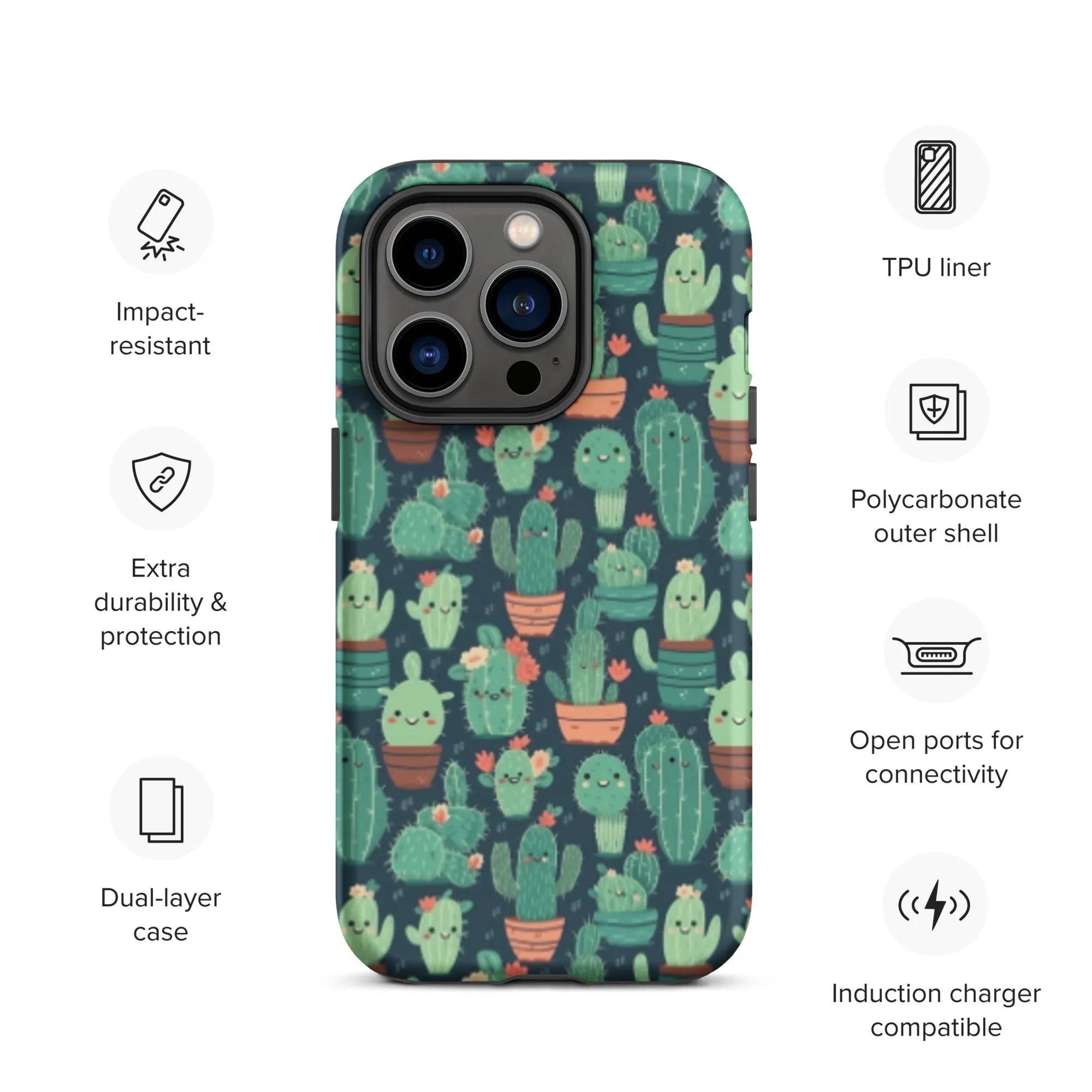 Cute Cactus Cartoon Tough Case for iPhone® C0004