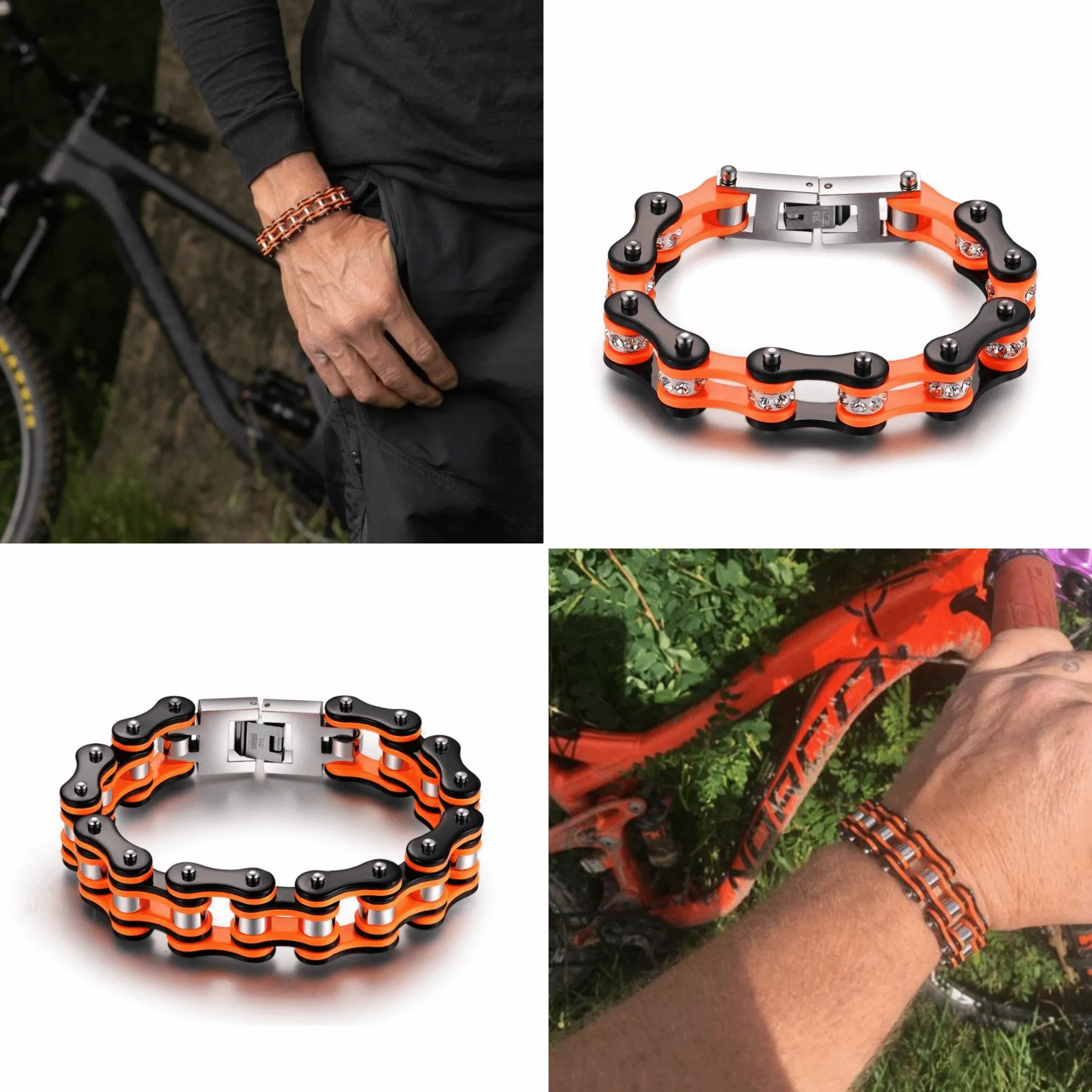 Cycolinks Punk Orange Mens Bike Chain Bracelet