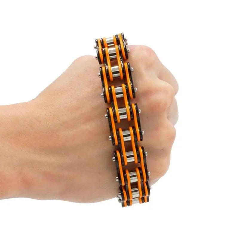 Cycolinks Punk Orange Mens Bike Chain Bracelet