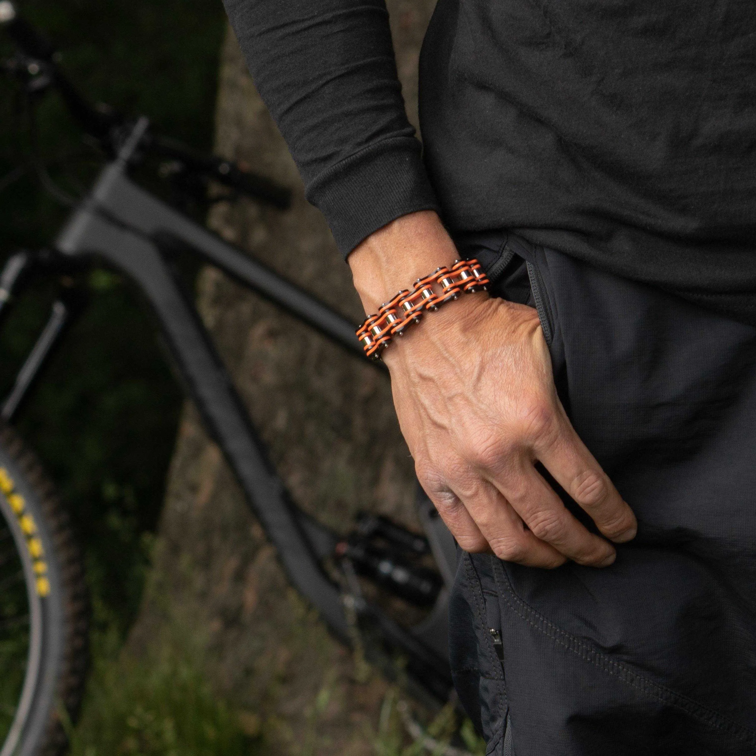 Cycolinks Punk Orange Mens Bike Chain Bracelet