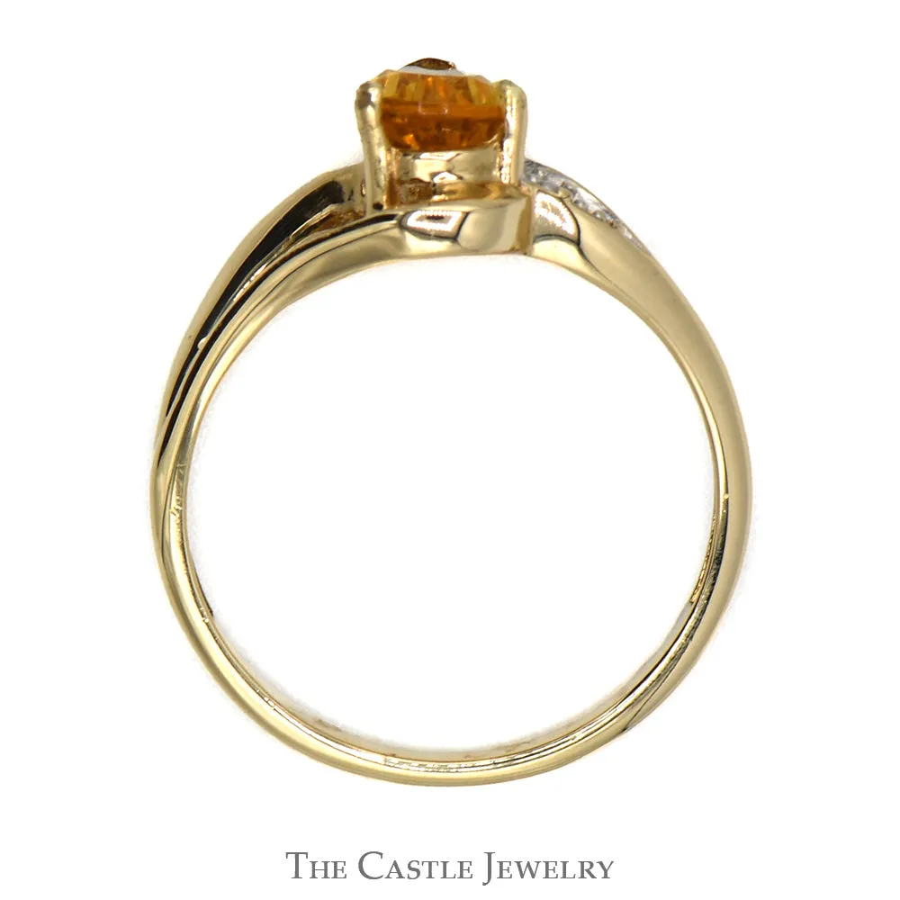Dainty Pear Shaped Citrine Ring in Gold Crossover Diamond Illusion Mounting