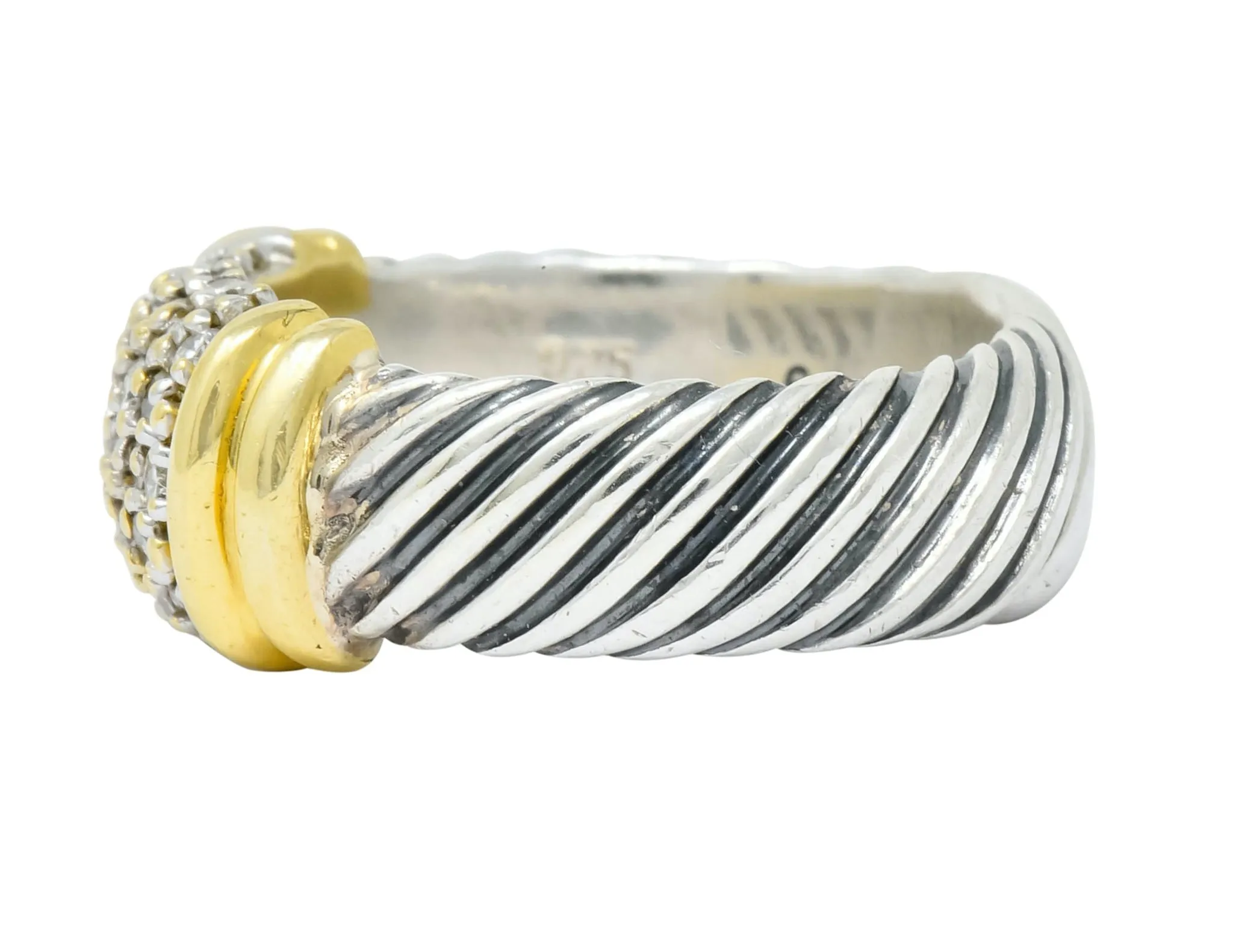 David Yurman Diamond 18 Karat Gold Sterling Silver Metro Ring