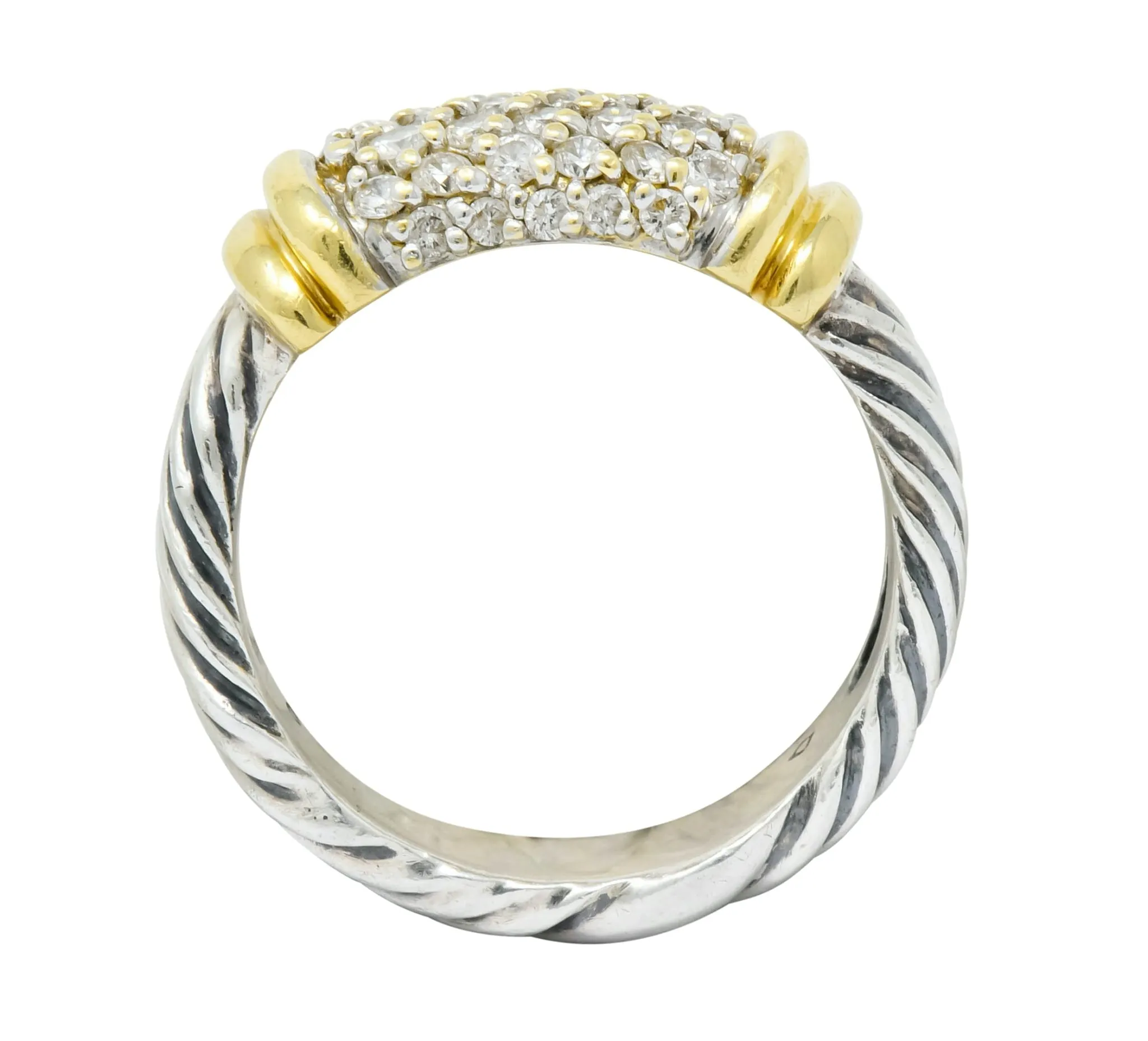 David Yurman Diamond 18 Karat Gold Sterling Silver Metro Ring