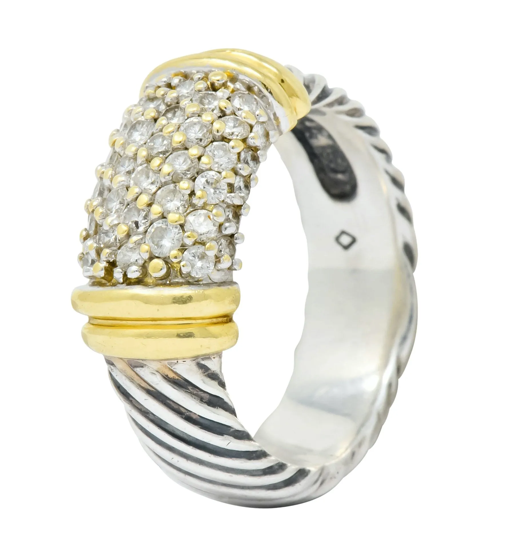 David Yurman Diamond 18 Karat Gold Sterling Silver Metro Ring