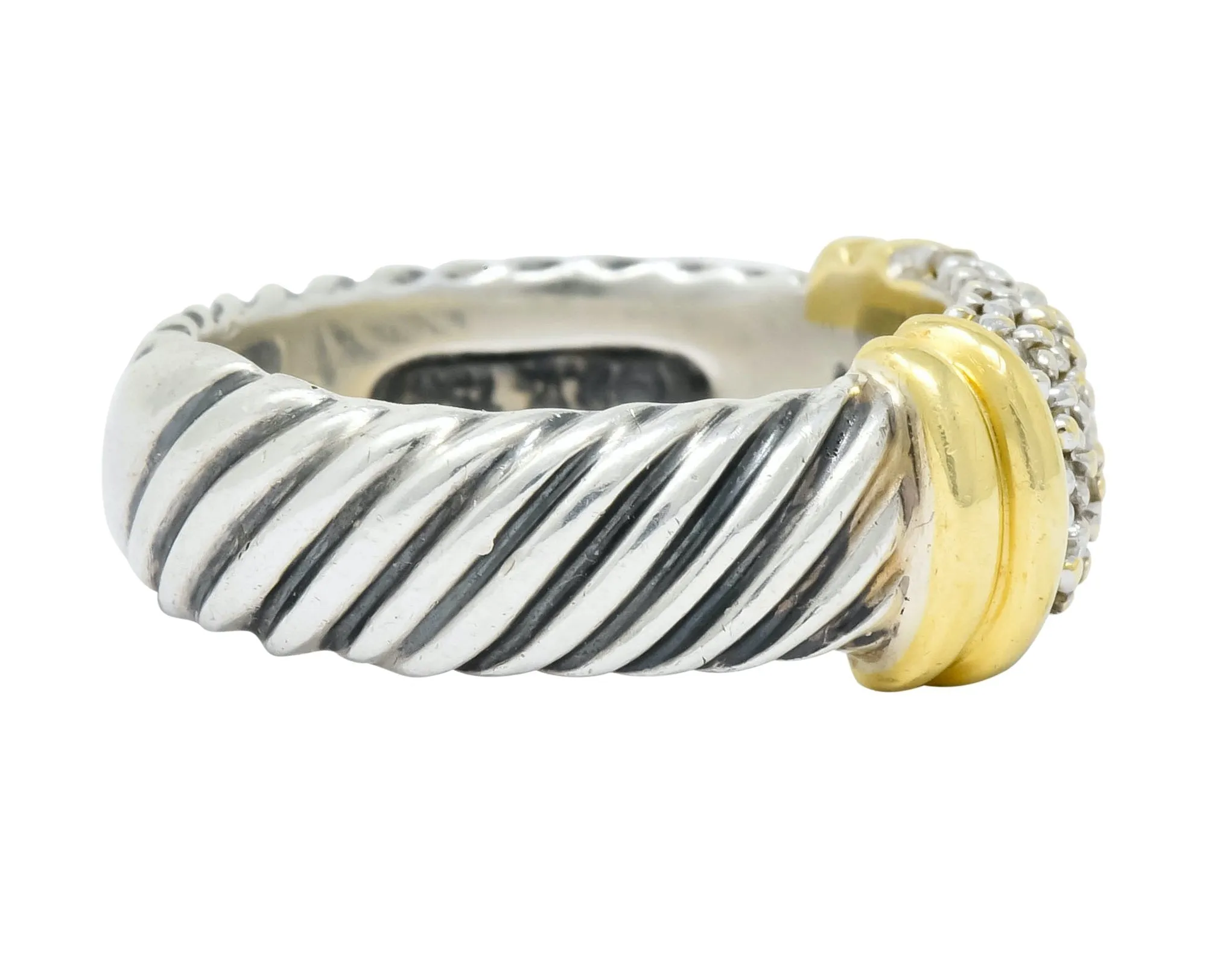 David Yurman Diamond 18 Karat Gold Sterling Silver Metro Ring