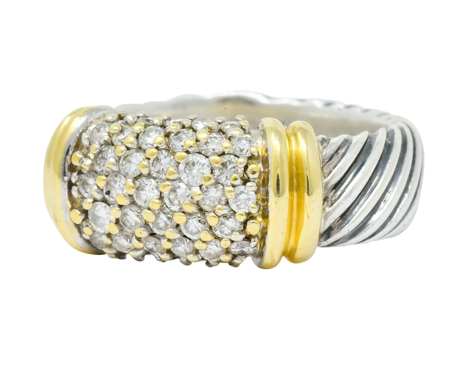 David Yurman Diamond 18 Karat Gold Sterling Silver Metro Ring