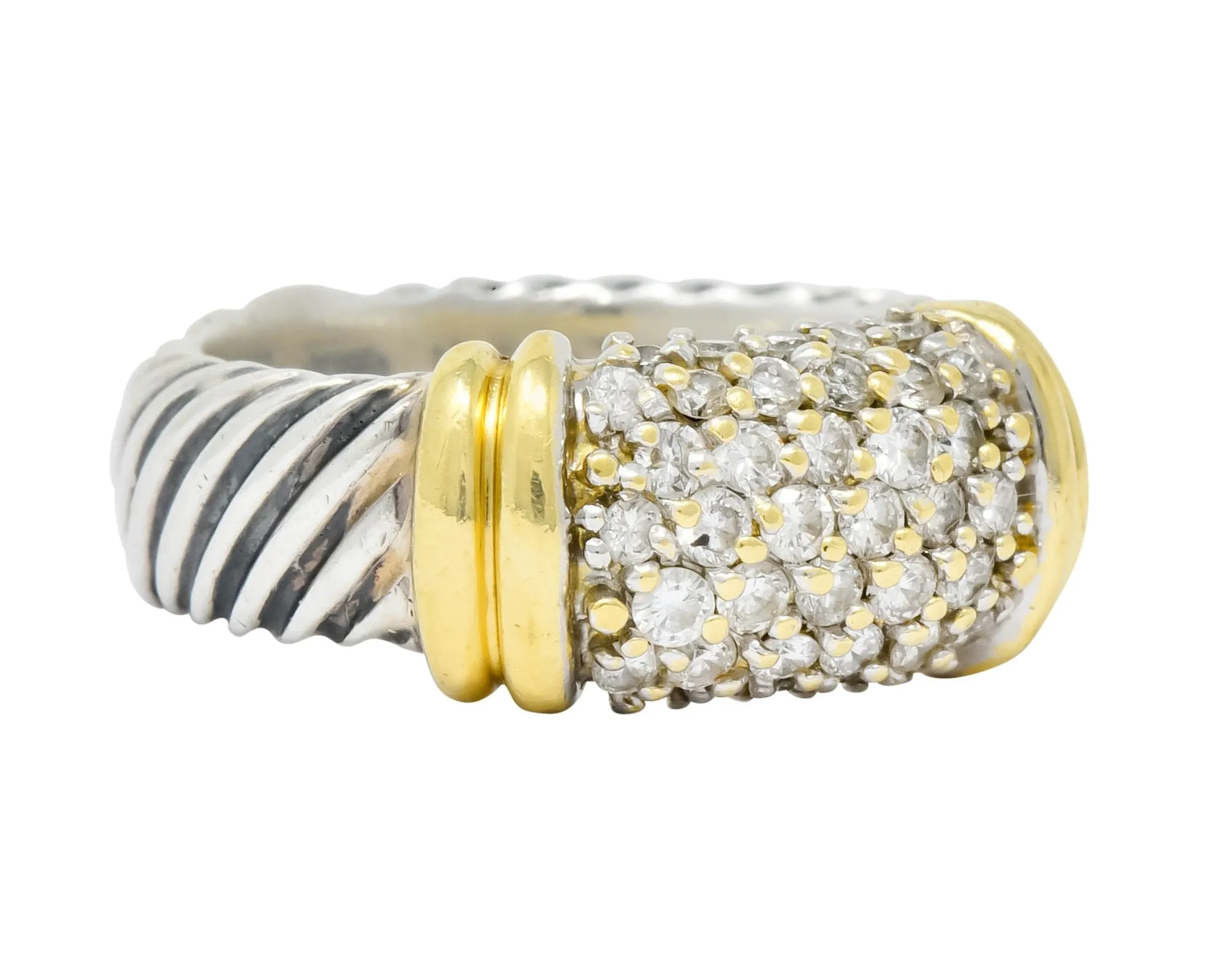 David Yurman Diamond 18 Karat Gold Sterling Silver Metro Ring
