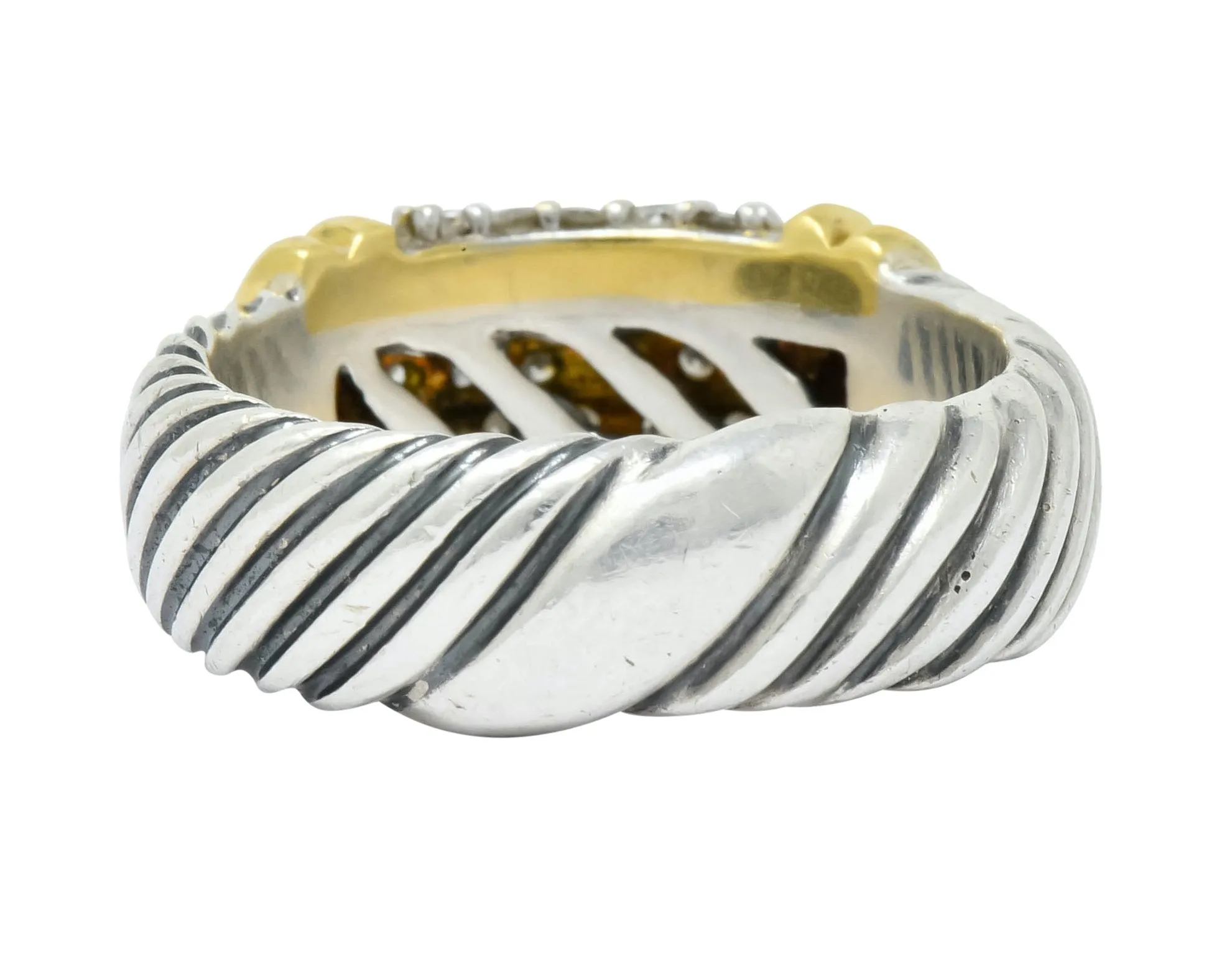 David Yurman Diamond 18 Karat Gold Sterling Silver Metro Ring