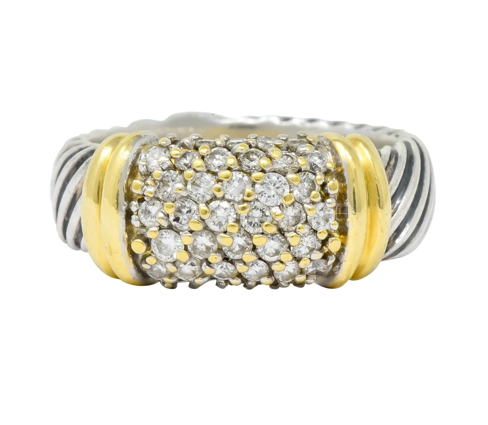 David Yurman Diamond 18 Karat Gold Sterling Silver Metro Ring