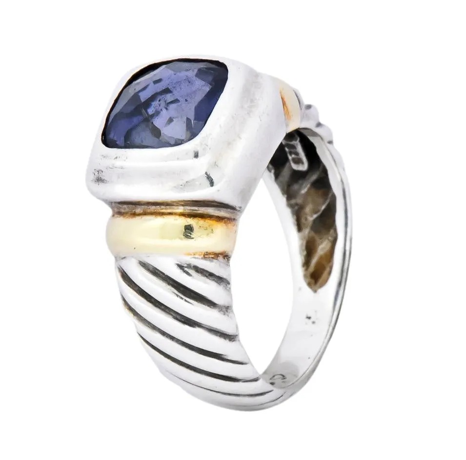 David Yurman Iolite Sterling Silver 14 Karat Gold Noblesse Ring