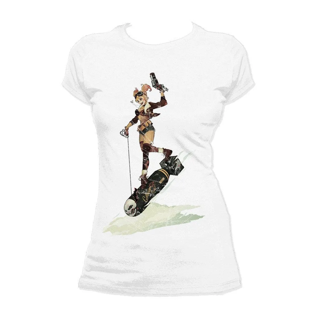 DC Comics Bombshells Harley Quinn Character Bomb Official Women's T-shirt (White)