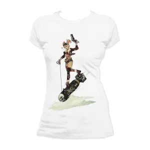 DC Comics Bombshells Harley Quinn Character Bomb Official Women's T-shirt (White)