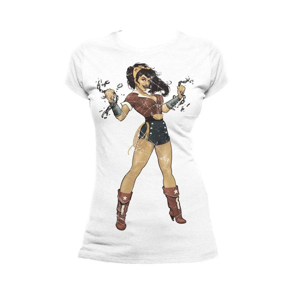 DC Comics Bombshells Wonder Woman Character Stance Official Women's T-shirt (White)