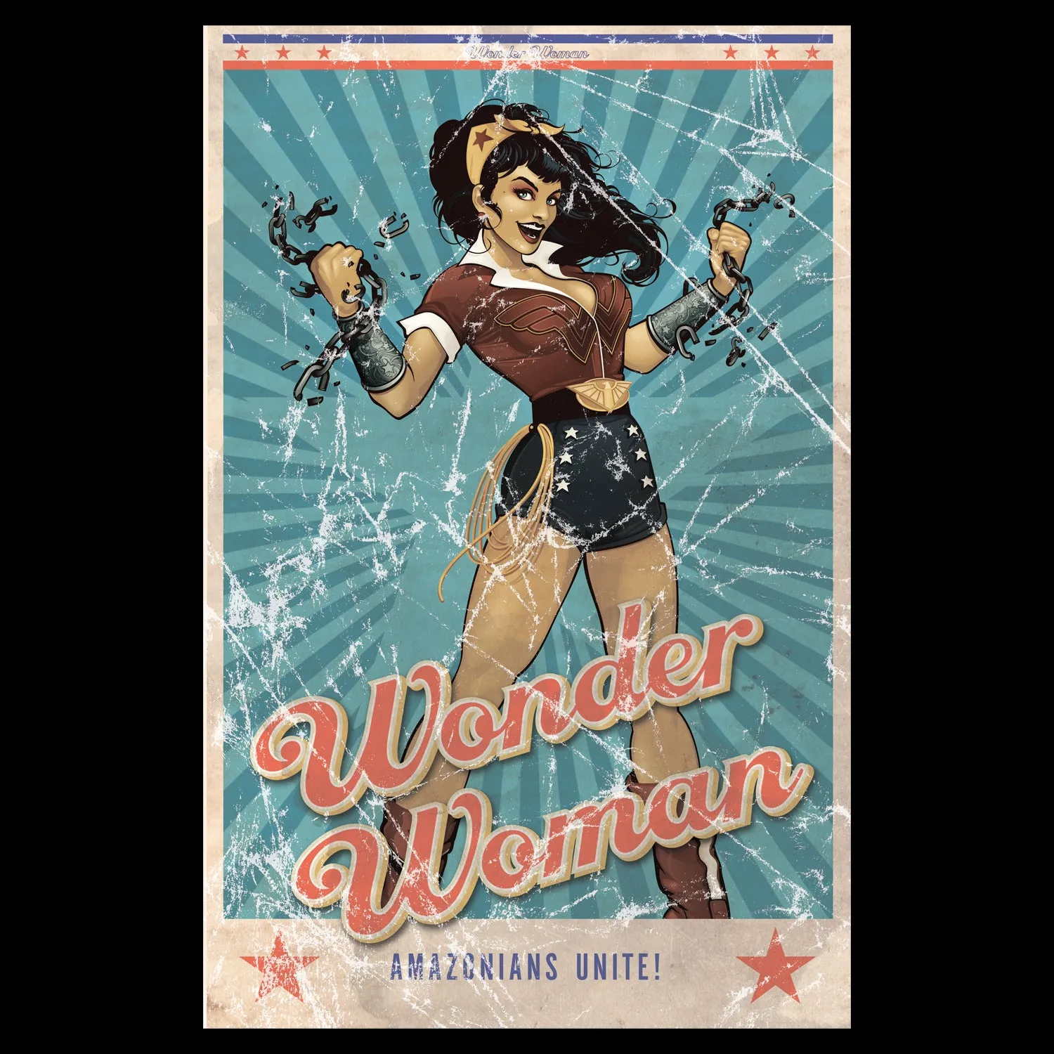 DC Comics Bombshells Wonder Woman Cover Unite Official Women's T-shirt (Black)
