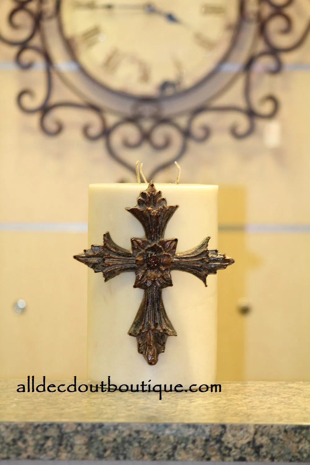 Decorative Candle Pin | Embellished Amber Crystals Extra Large Cross