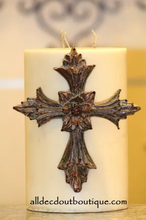 Decorative Candle Pin | Embellished Amber Crystals Extra Large Cross