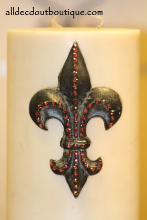 Decorative Candle Pin | Embellished Amber Crystals Large Fleur De Lis